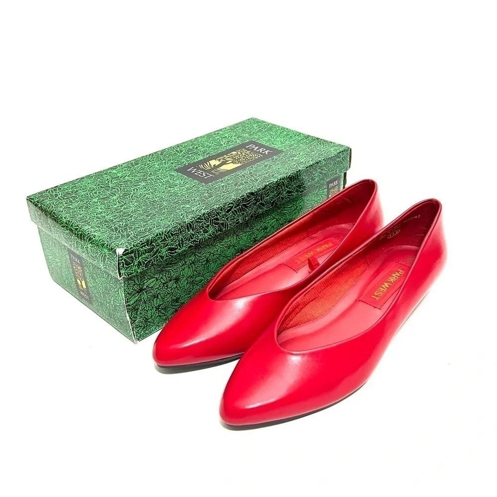 Vintage 1980s deadstock cherry red vegan leather slip on mini wedge heels
